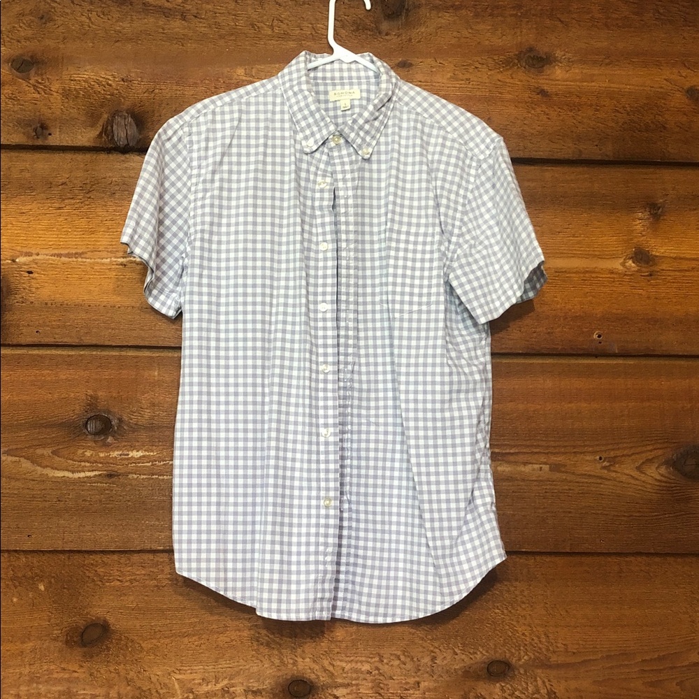 Blue and White Checkered Short Sleeve Shirt